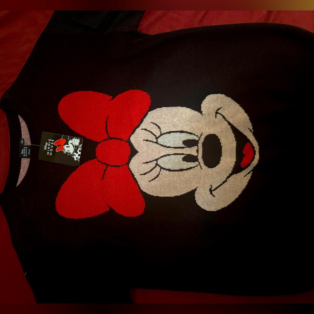 Disney Women Minnie Mouse Black and Red Sweater